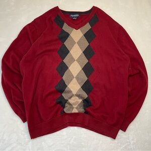 ROUNDTREE & YORKE Men’s Sz XL Red/Multicolor Argyle Long Sleeve V-Neck Sweater